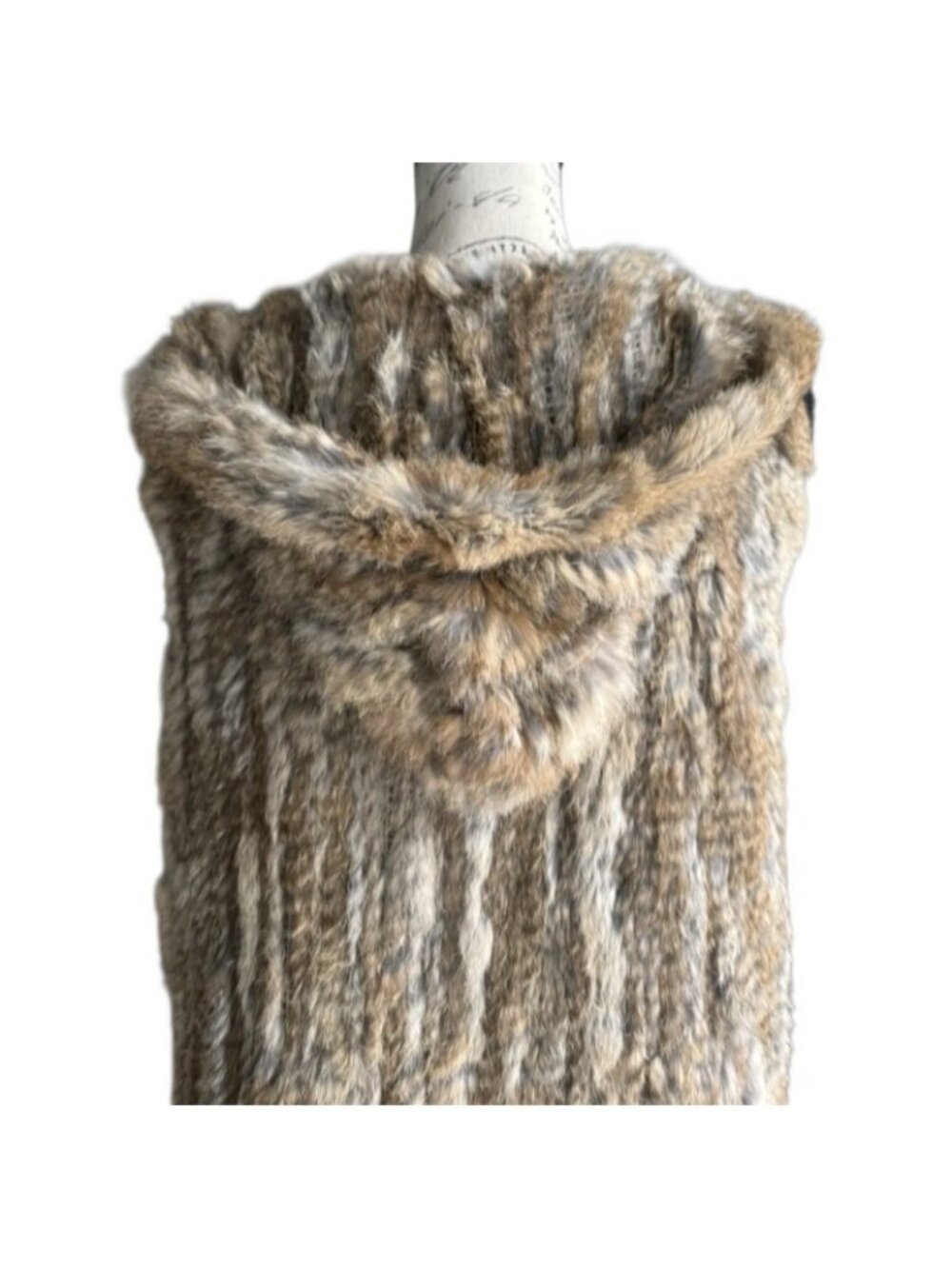 525 America Genuine Rabbit Fur Hooded Vest Women’s Long Sleeveless Coat Boho M - Picture 7 of 11